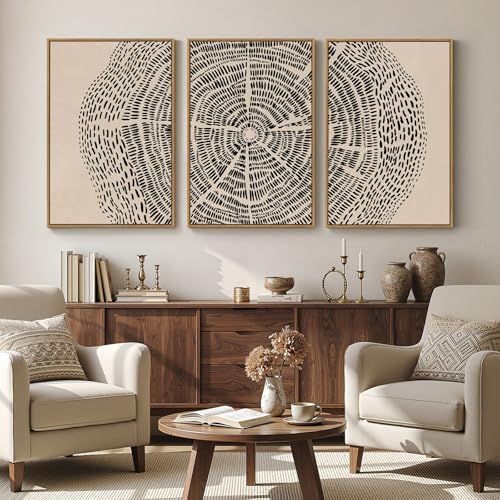 3 Piece Large Framed Neutral Tree Ring Wall Art - Image 3