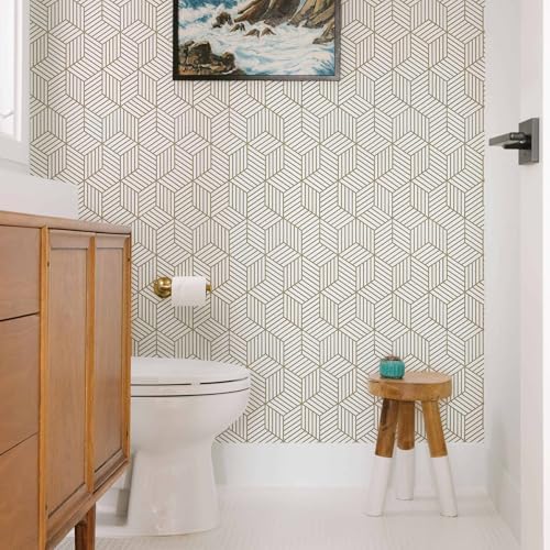 MelunMer Geometric Contact Paper Peel and Stick Wallpaper Gold 17.7”×787” - Image 3