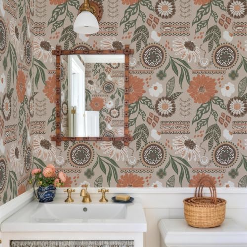 Simon&Siff Boho Sun Floral Retro Peel and Stick Wallpaper 17.3" x 1200" by SimonSiff