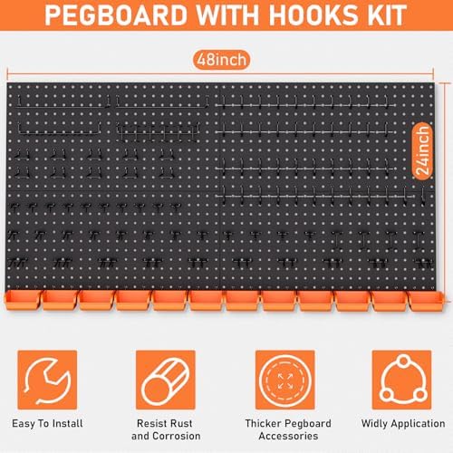 INCLY 48x24 Inch Metal Peg Board Kit 1/4" Pegboard Hooks Accessories - Image 6