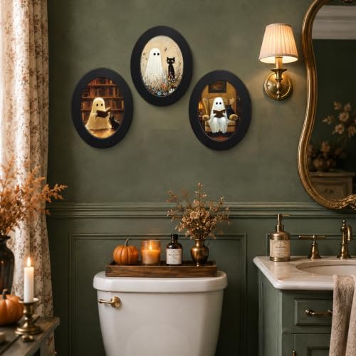 3Pcs Spooky Ghost Halloween Oval Wall Art Framed Dark Academia Decor - Image 5
