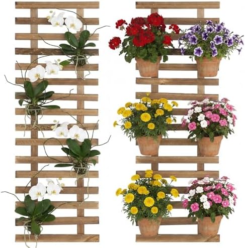 2 Pcs Wall Planter Holders, 11.8 x 35.4 Solid Wood Hanging Plant Trellis by Unknown