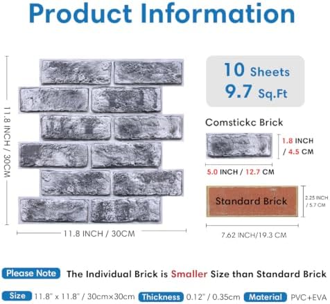 COMSTICKC 3D Faux Brick Wall Panels Peel and Stick - Image 4