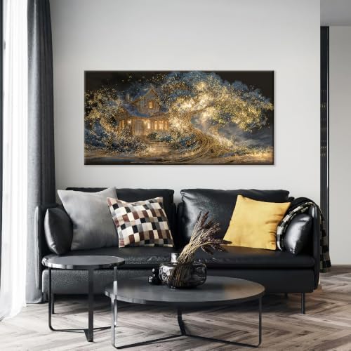 Modern Gold Landscape Canvas Treehouse Wall Art - Image 4