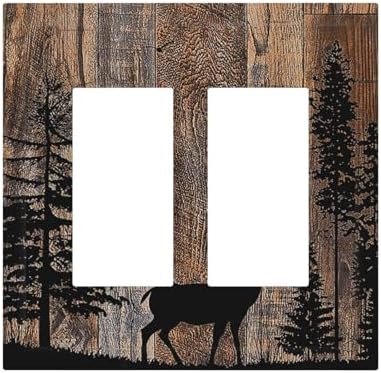 Decorative Outlet Covers Rustic Forest Antler Elk Deer Silhouettes Animals Wood by Lightswitchcovers