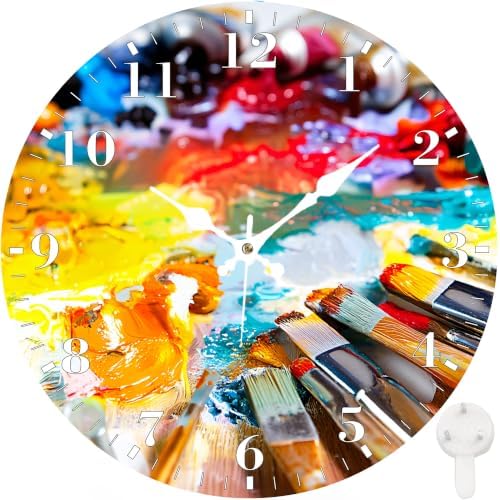12" Silent Wall Clock, Round Wall Clock, Art Brushes and Oil Paint by Unknown