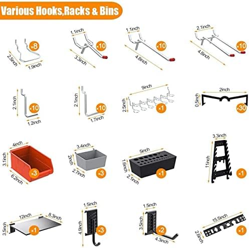TORACK 109 PCS Pegboard Wall Organizer 48x24 in, Garage Metal Pegboard - Image 6