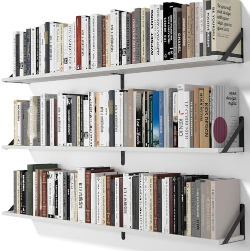 Heimlove 48 Inch Large Wall Bookshelves Set of 3, Wall Mounted Bookshelves by Heimlove