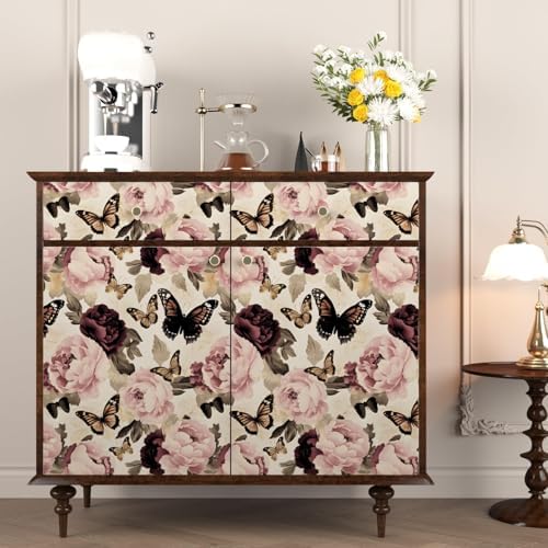 Laatse Beige Pink Butterfly Floral Peel and Stick Wallpaper 17.5"x393" - Image 3