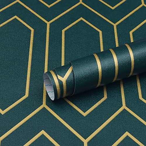 Safiyya Geometric Peel and Stick Wallpaper Gold and Dark Teal Contact Paper by SAFIYYA