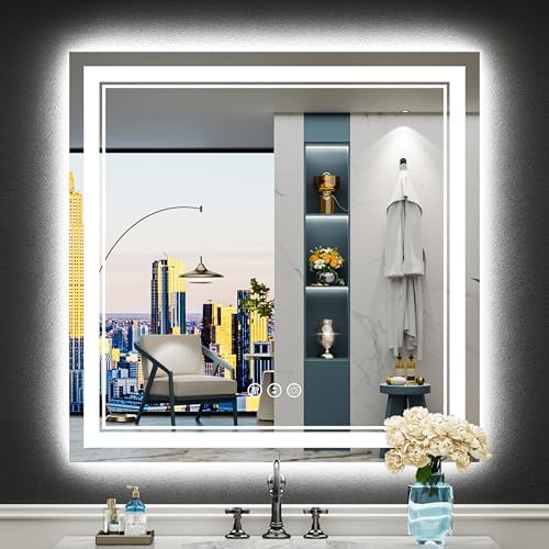 36x36 LED Bathroom Mirror, Backlit & Front Lit Lighted Mirror by Awandee