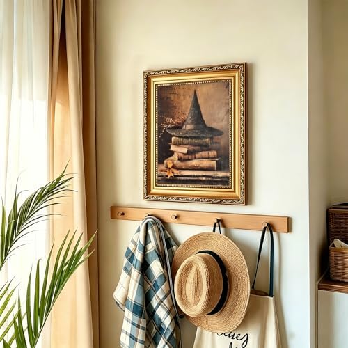 uniro Vintage Gold Framed Wall Art, Vintage Witch Hat Books Halloween Painting - Image 6