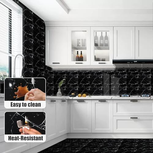 60PCS Thick Black Marble Peel and Stick Wall Panels 23.6"x11.8" Waterproof - Image 2