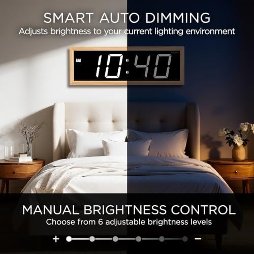 Ivation Large Digital Wall Clock, Big LED Display & Stylish Wood Frame - Image 4