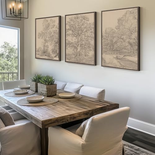 Large Vintage Framed Tree Landscape Wall Art - Image 2