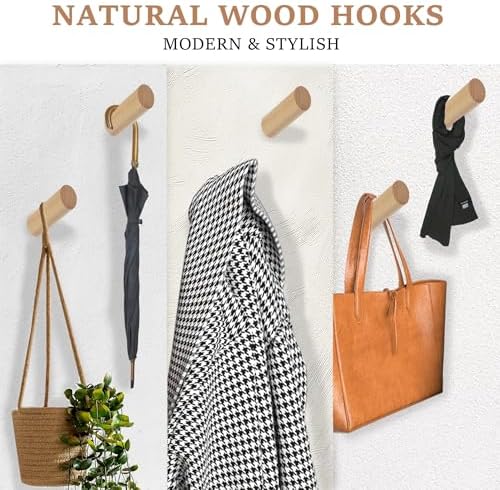 evory Wood Wall Hooks, 6 Pack Coat Hooks Mounted Rustic - Image 4