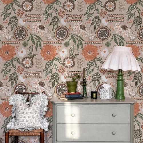Simon&Siff Boho Sun Floral Retro Peel and Stick Wallpaper 17.3" x 1200" - Image 4