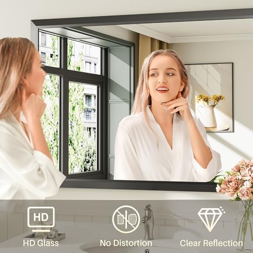 Briivue Black Metal Framed Bathroom Wall Mirror, 36x36 Inch - Image 4
