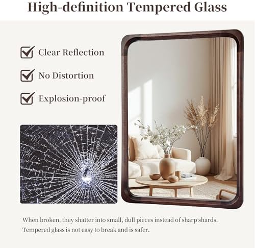 Black Walnut Wood Rustic Bathroom Mirror 26 x 40 Inch - Image 4