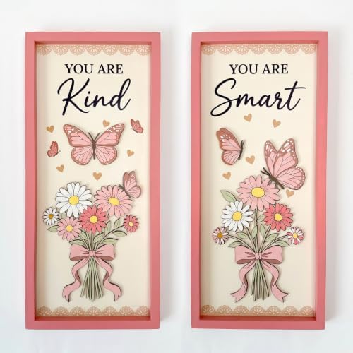 3D Pink Inspirational Wall Art, Wooden Butterfly Signs by 97Decor
