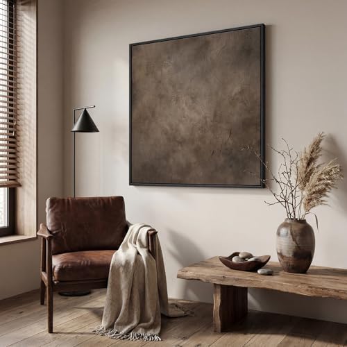 Framed Neutral Brown Abstract Canvas Wall Art - Image 2