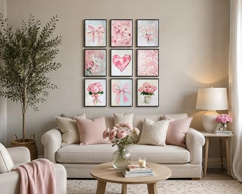 Pink Bow Wall Art Set of 9, Floral Preppy Prints 8x10 Inch Unframed - Image 7
