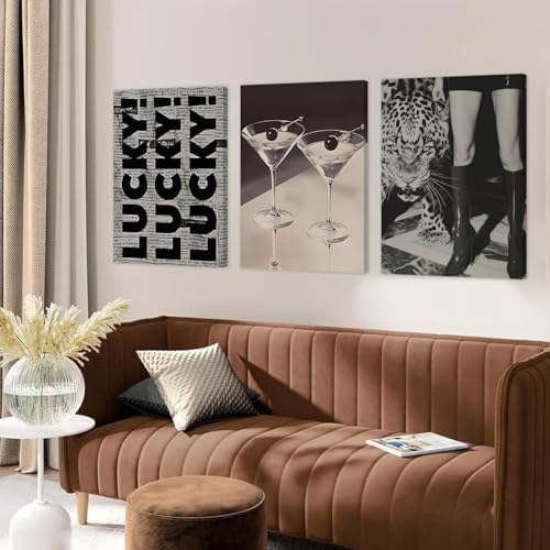 Trendy Leopard Canvas Wall Art Set of 3, Fashion Leopard, LUCKY Typography Wall - Image 4