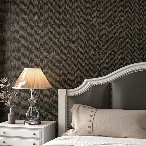 Black Gold Wallpaper Peel and Stick Linen Grasscloth Wallpaper 17.7x80" - Image 5