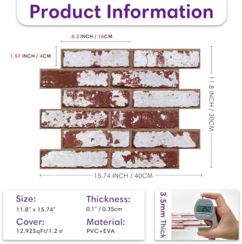 3D Peel and Stick Faux Brick Wall Panels 15.7" x 11.8" 10-Pack - Image 6
