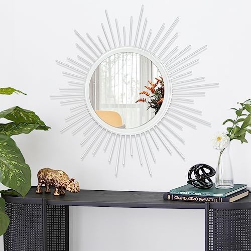 Sunburst Spoked White Large Wall Mirror Boho Home Circle Art Mirror Modern - Image 2