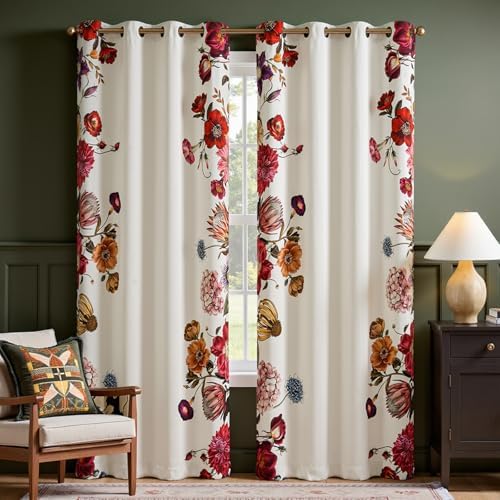 jinchan Beige Floral Blackout Curtains 84 Inch Vintage Grommet 2 Panels by JINCHAN