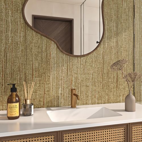 FunStick Brown Gold Grasscloth Peel and Stick Wallpaper Textured Grass Cloth - Image 2