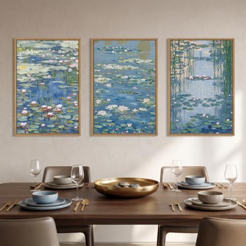 Large Claude Monet Style Framed Canvas Wall Art, Nature Lilies Ponds Wall Decor - Image 3