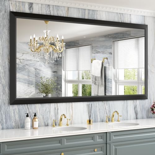 Amorho Black Bathroom Mirror, 72x36 Inch, Metal Framed by Amorho