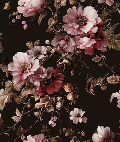 Laatse Dark Floral Brown Wallpaper Peel and Stick17.5 × 393" by Laatse