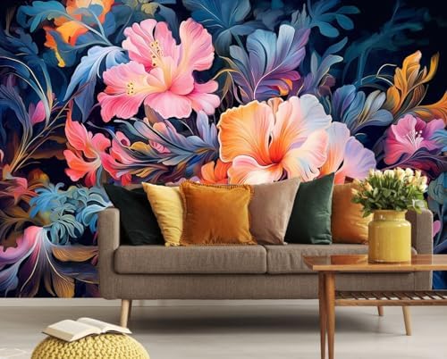 Toolhom Hand-Painted Pink Botanical Floral wall Mural - Image 3