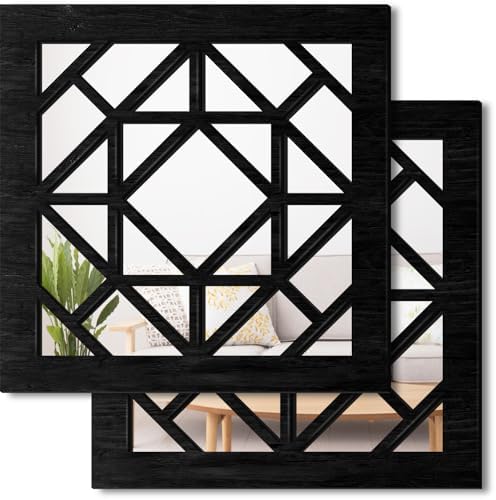 2 PCS Square Wall Mirror, Rustic Farmhouse Wall Mirrors, 12 inch Small Mirror by KOYILTD