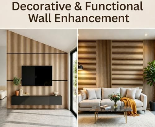 Wood Slat Acoustic Wall Panels Fluted, 4 Pack 47.2"x23.6" Oak - Image 3