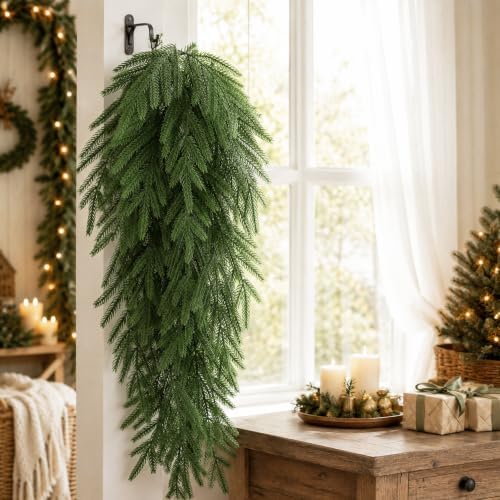 Waipfaru 4Pcs Artificial Hanging Norfolk Pine Christmas Teardrop Swag - Image 4