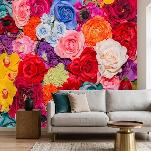 Floral Peel and Stick Wallpaper Multicolor Red Rose Wall Mural by LOOWAP