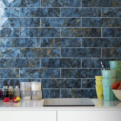 AULIGET 40-Piece Polished Blue Marble Peel and Stick Backsplash Wall Tiles - Image 2