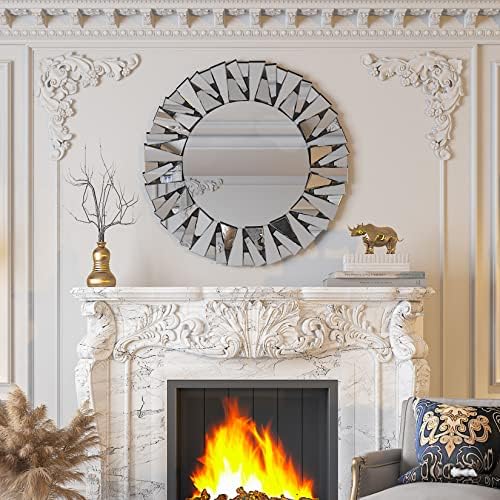 Decorative Mirror Round Silver: 31.5in Wall Vanity-Mirror Beveled - Image 6