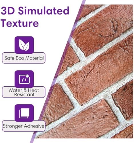 3D Peel and Stick Faux Brick Wall Panels 11.8" x 11.8" 10-Pack - Image 4