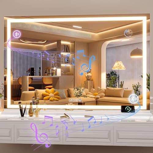 Hasipu Vanity Mirror with Lights and Bluetooth Speaker, Lighted Makeup Mirror by Whatssuitableisthebest