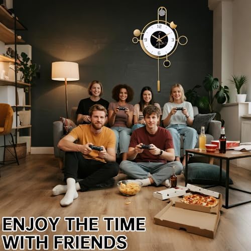 Wall Clock with Pendulum, Silent Non Ticking Battery Operated Modern Large Wall - Image 6