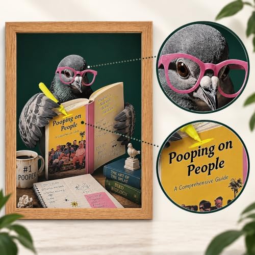 BZRVBQ Funny Bathroom Wall Art, Framed Pigeon Reading a Book About Pooping on - Image 4