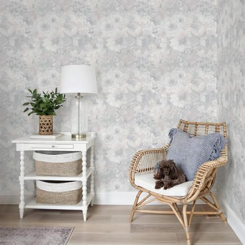 Heroad Floral Peel and Stick Wallpaper Vintage Grey/Pink Contact Paper - Image 3