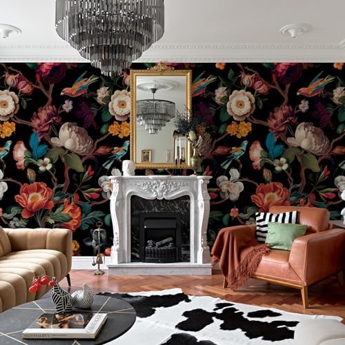 Zeeko Vintage Black Floral Peel and Stick Wallpaper Mural - Image 2