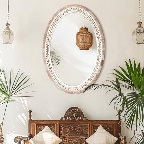 20'' Oval Wall Mounted Mirror, Wood Decorative Circle Mirrors, Boho Mirrors - Image 3