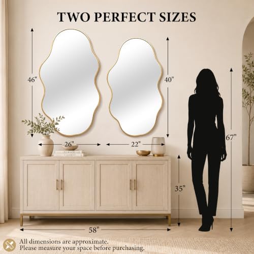 26"x46" Irregular Gold Wall Mirror, Wavy Asymmetrical Mirror - Image 4